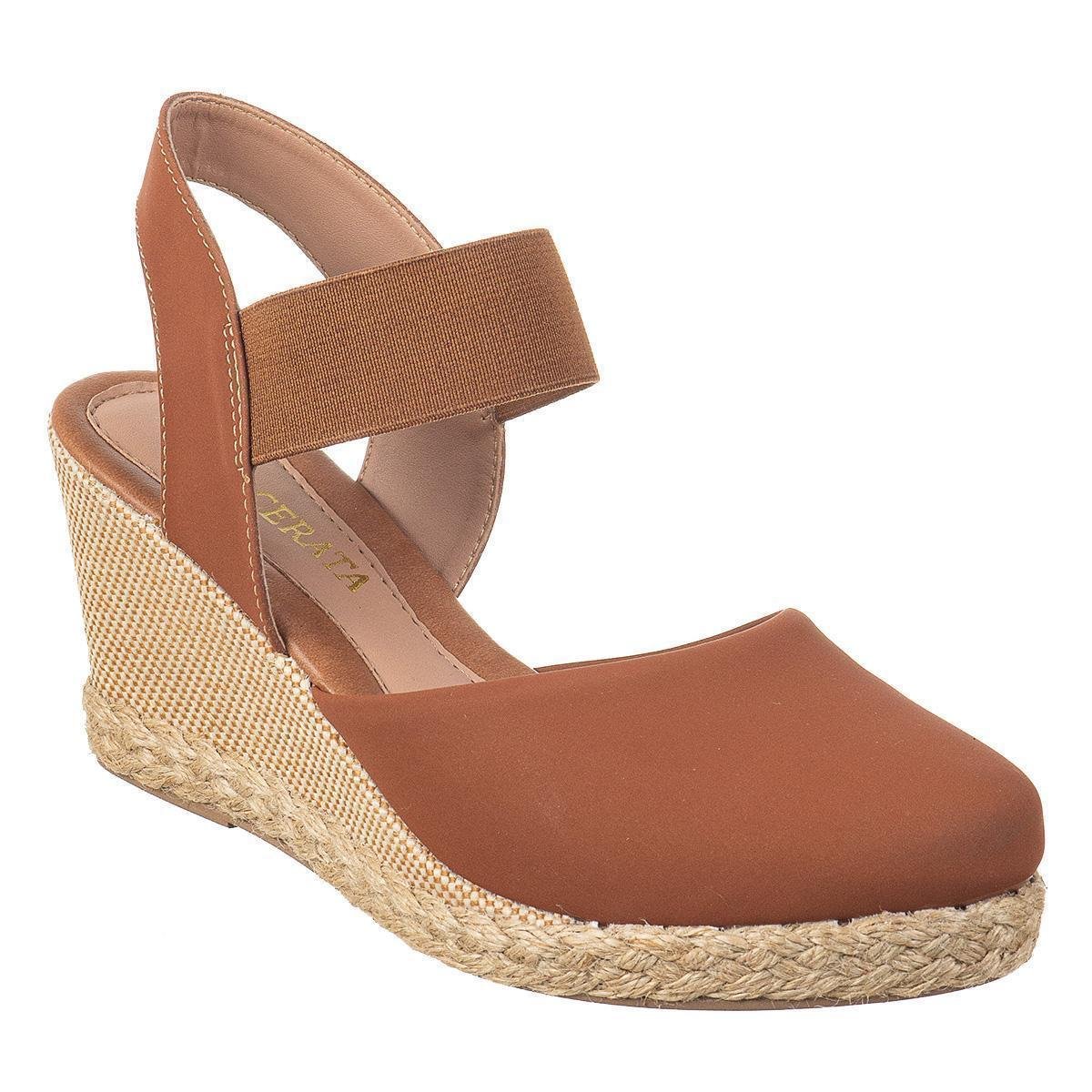 Sandália Anabela Ajuste de Elastico Casual Moda Feminina - Marrom Menor preço em Sandália Anabela Ajuste de Elastico Casual Moda Feminina - Marrom