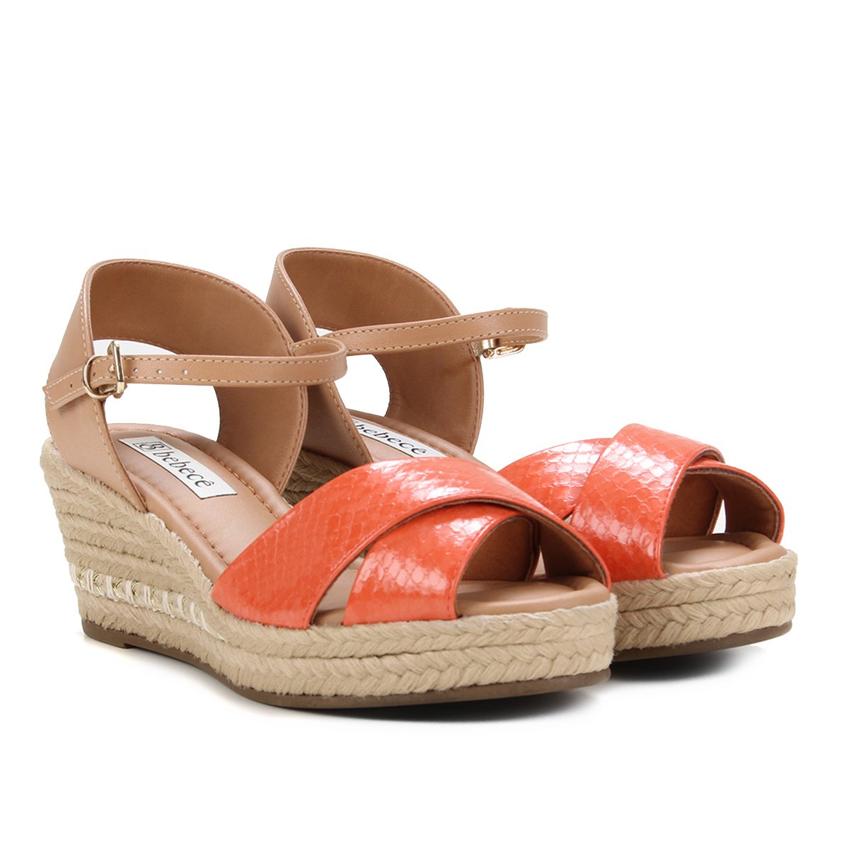 Sandália Anabela Bebecê Cobra Tiras Cruzadas Feminina - Laranja Menor preço em Sandália Anabela Bebecê Cobra Tiras Cruzadas Feminina - Laranja