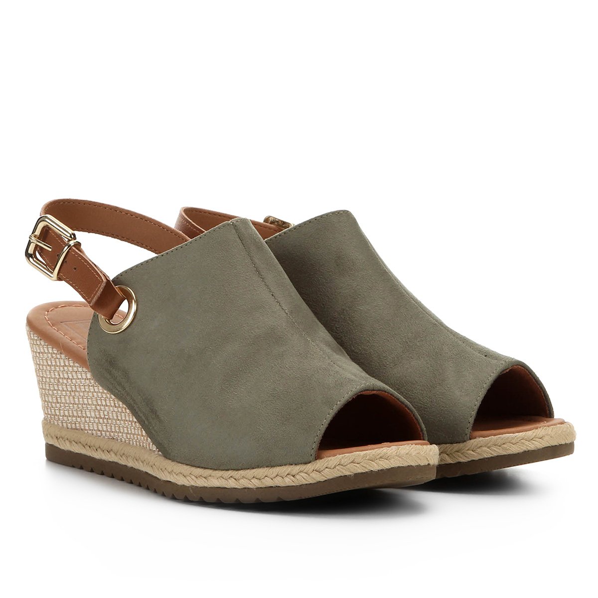 Sandália Anabela Bebecê Corda Slingback Fivela Feminina - Verde Menor preço em Sandália Anabela Bebecê Corda Slingback Fivela Feminina - Verde