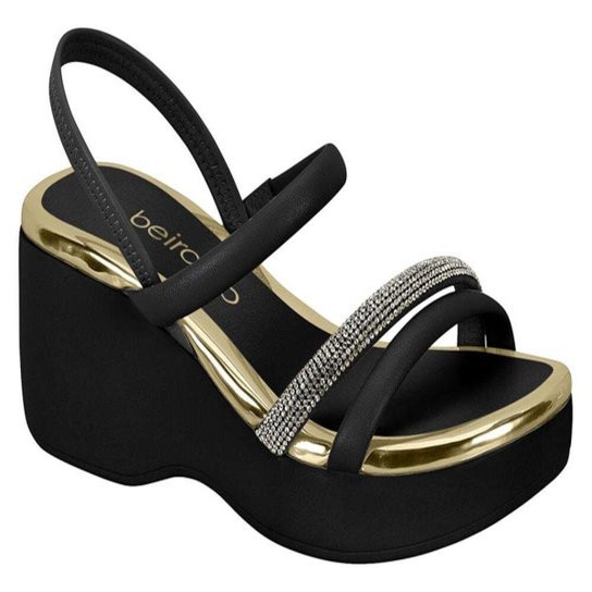 Sandalia Anabela Beira Rio Conforto Feminina Strass Macia Zattini