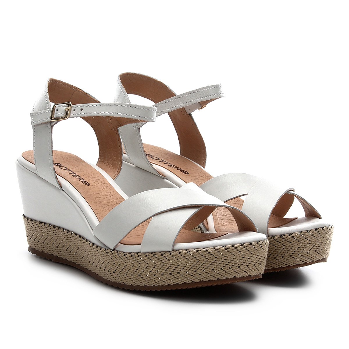 Sandália Anabela Couro Bottero Corda Tiras Cruzadas Feminina - Branco Menor preço em Sandália Anabela Couro Bottero Corda Tiras Cruzadas Feminina - Branco