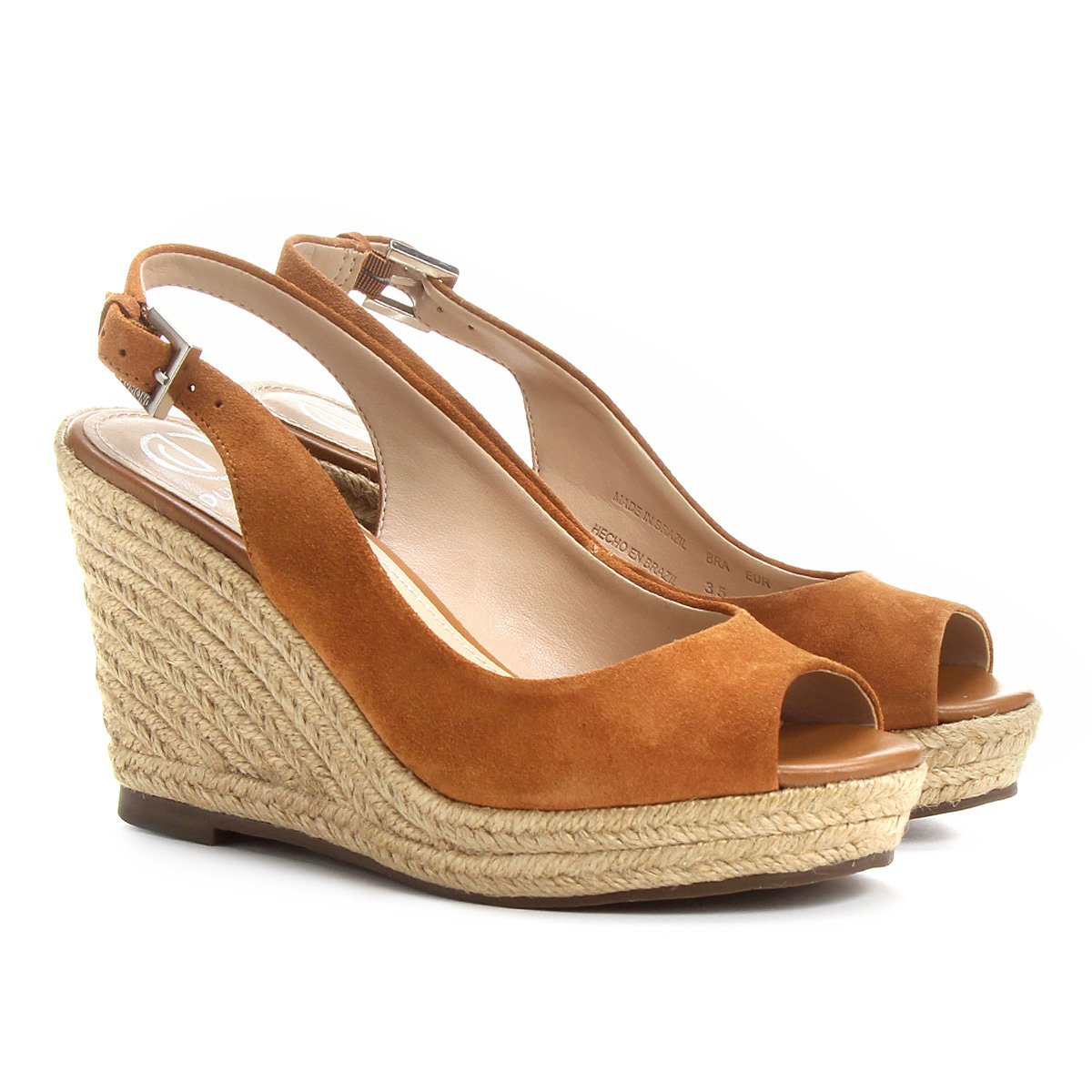 Sandália Anabela Couro Dumond Corda Feminina - Caramelo | Zattini