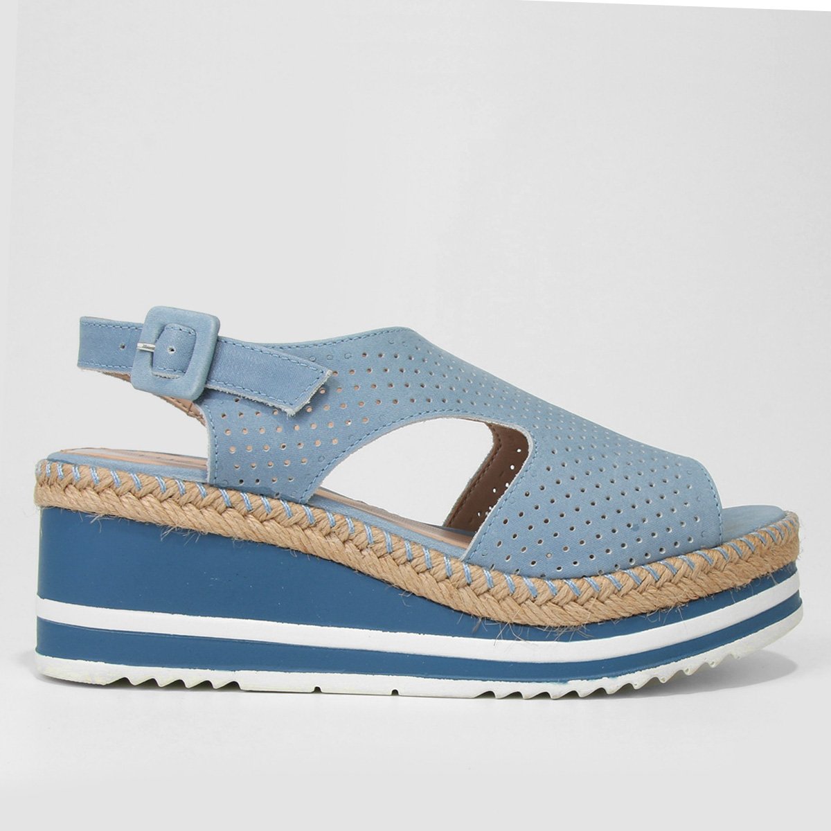 Sandália Anabela Couro Luz da Lua Perfuros Feminina - Jeans Menor preço em Sandália Anabela Couro Luz da Lua Perfuros Feminina - Jeans