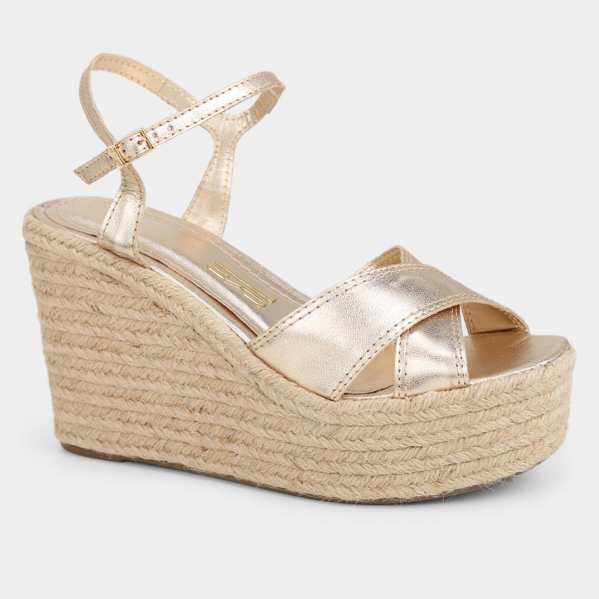 Sandália Anabela Couro Santa Lolla Metalizada Corda Feminina Zattini