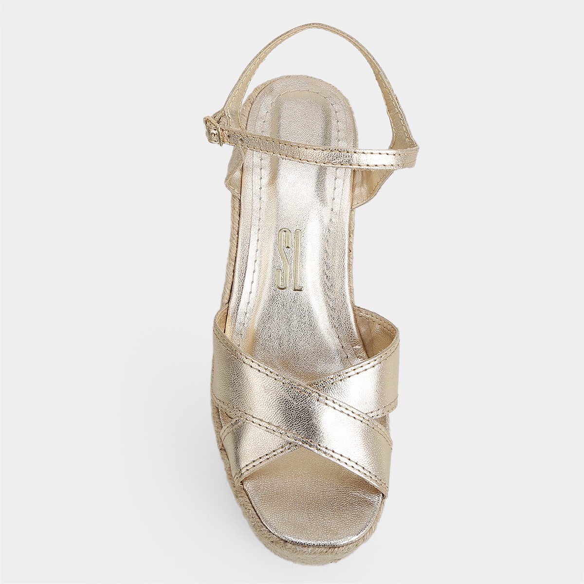 Sandália Anabela Couro Santa Lolla Metalizada Corda Feminina