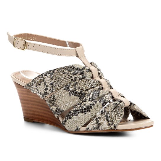 Sandália Anabela Couro Shoestock Drapeado - Off White