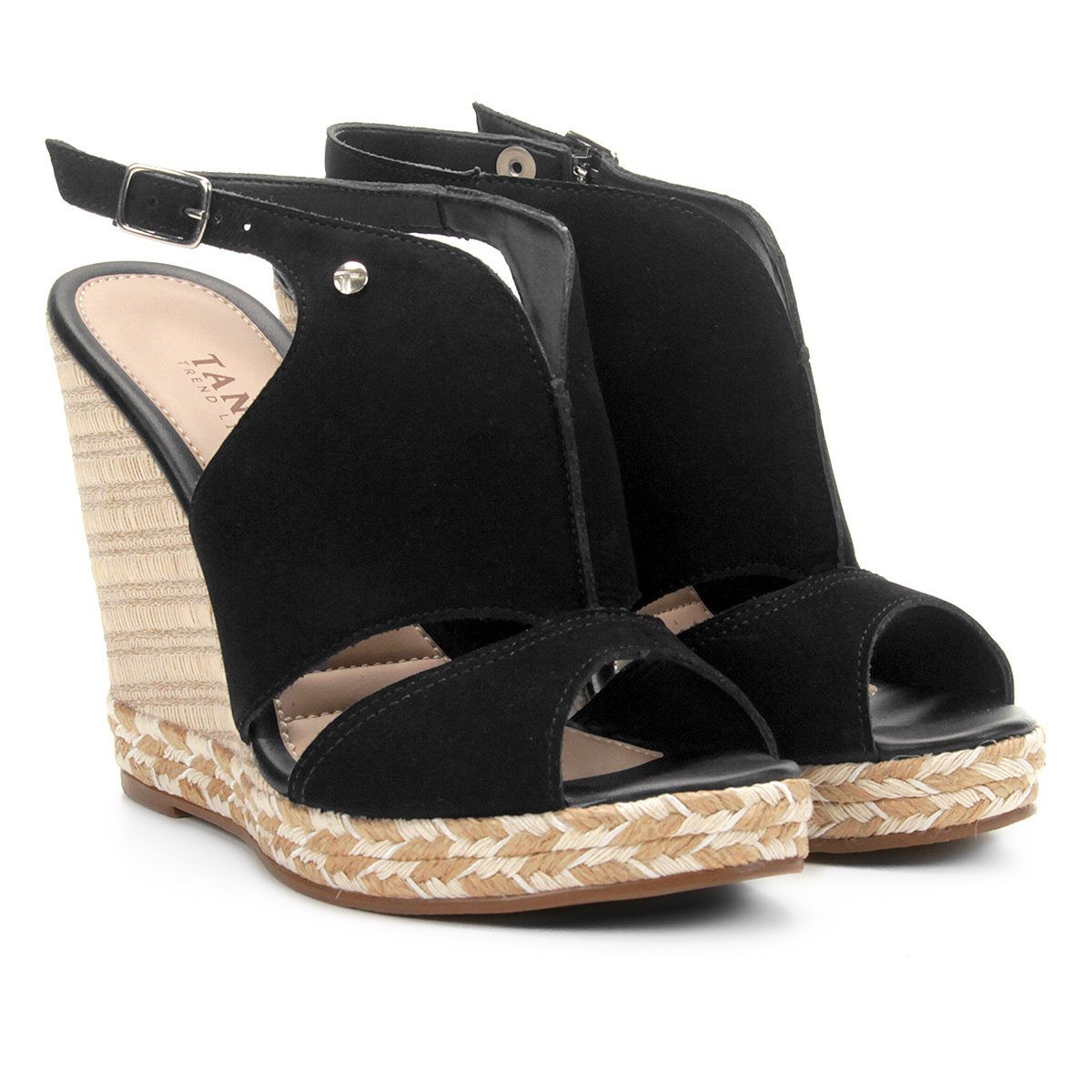 Sandália Anabela Couro Tanara Corda Feminina - Preto Menor preço em Sandália Anabela Couro Tanara Corda Feminina - Preto