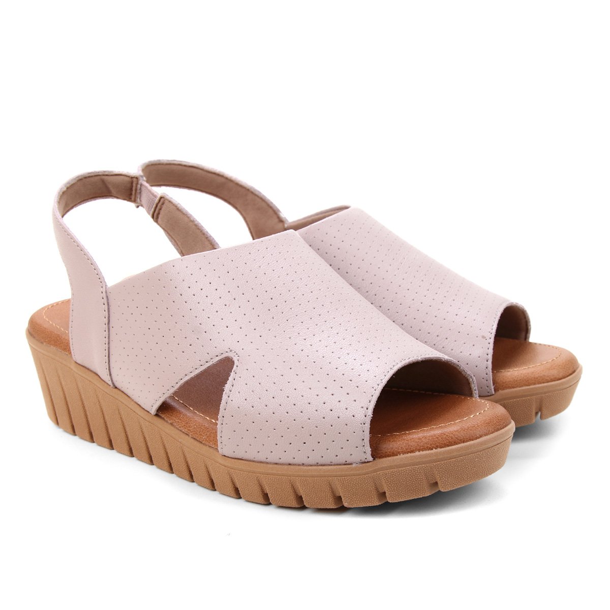 Sandália Anabela Couro Usaflex Baixa Feminina - Nude Menor preço em Sandália Anabela Couro Usaflex Baixa Feminina - Nude