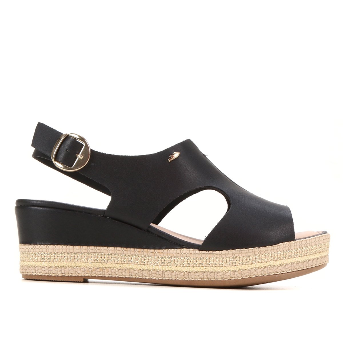 Sandália Anabela Dakota Com Recorte Lateral Feminina - Preto Menor preço em Sandália Anabela Dakota Com Recorte Lateral Feminina - Preto