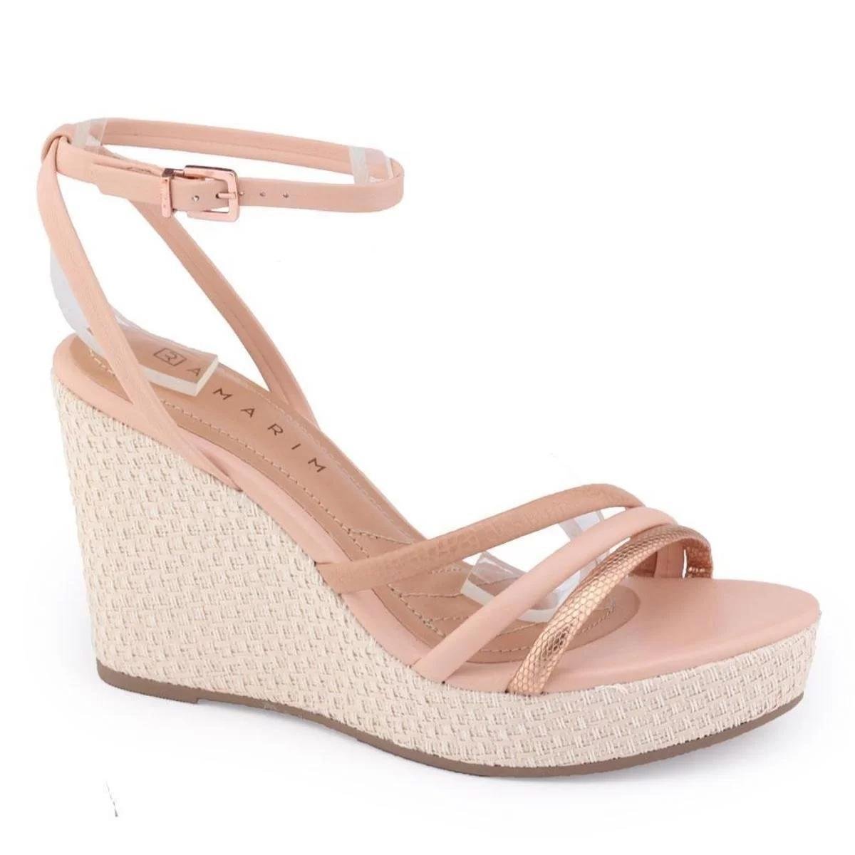 Sandália Anabela Feminina Casual Tiras Finas Fechamento em Fivela Ramarim 46201 - Salmão Menor preço em Sandália Anabela Feminina Casual Tiras Finas Fechamento em Fivela Ramarim 46201 - Salmão