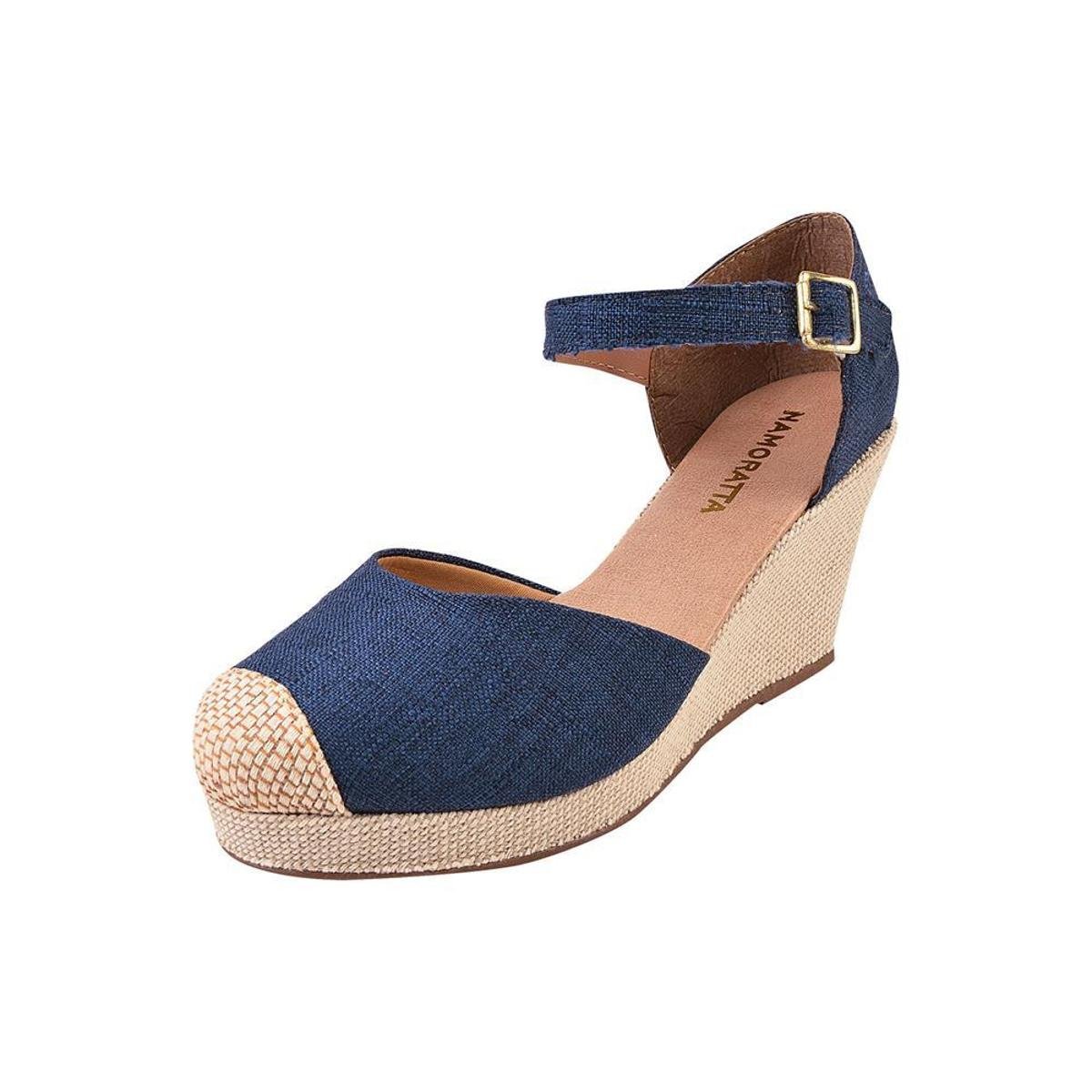 Sandália Anabela Feminina Cordas Conforto Dia a Dia Casual - Azul Escuro Menor preço em Sandália Anabela Feminina Cordas Conforto Dia a Dia Casual - Azul Escuro