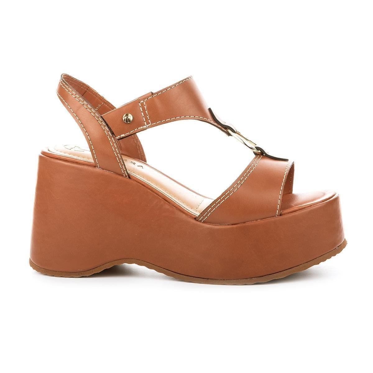 Sandalia Anabela Feminina Couro Casual Calce Fácil Tanara T5741