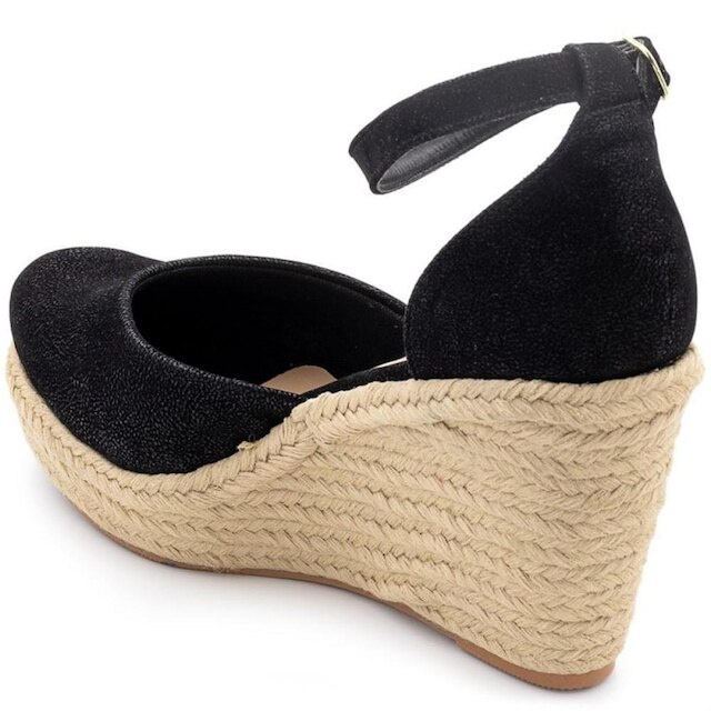 Sandália Anabela Feminina Lisa Fivela Bico Redondo Conforto