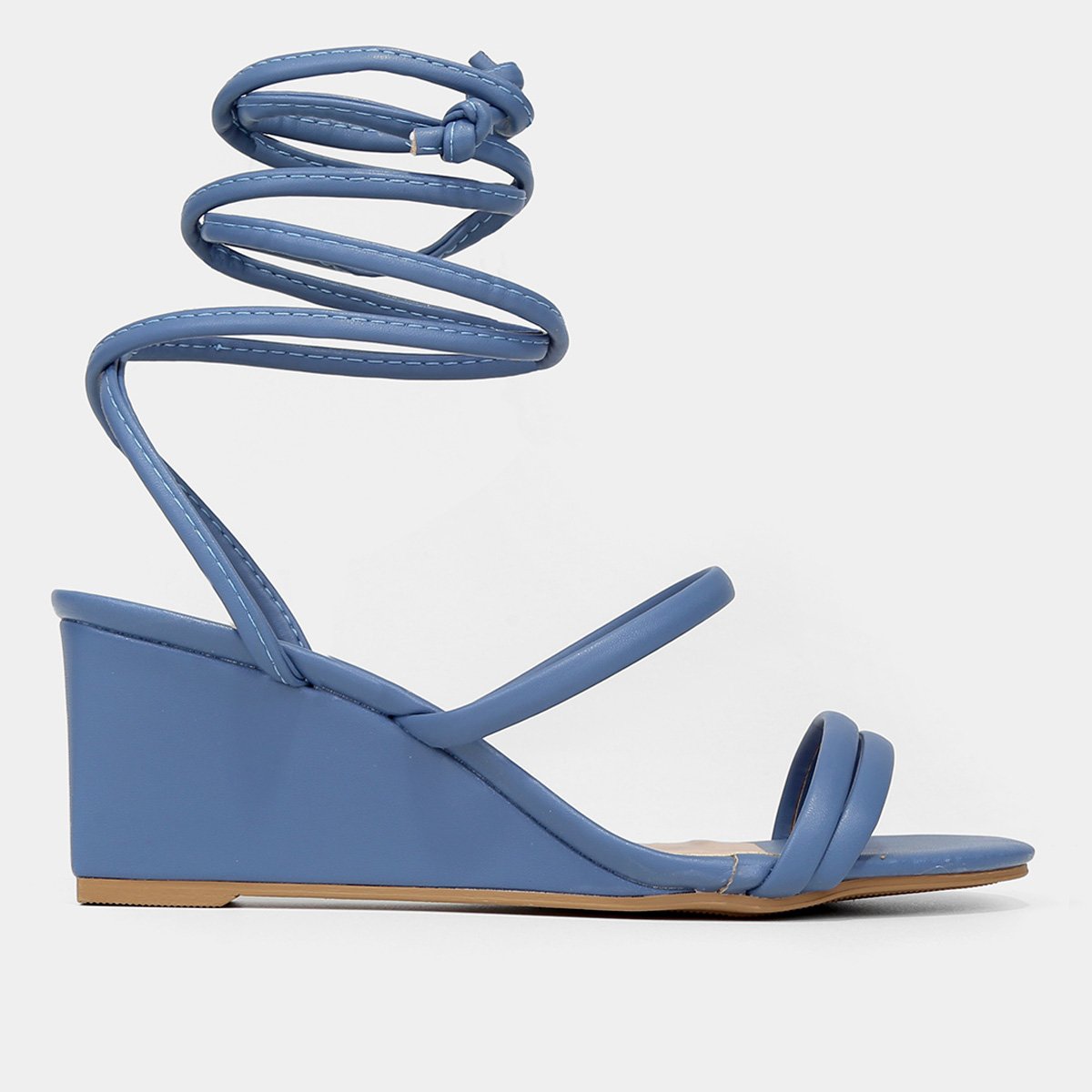 Sandália Anabela Griffe Amarração Feminina - Azul Menor preço em Sandália Anabela Griffe Amarração Feminina - Azul