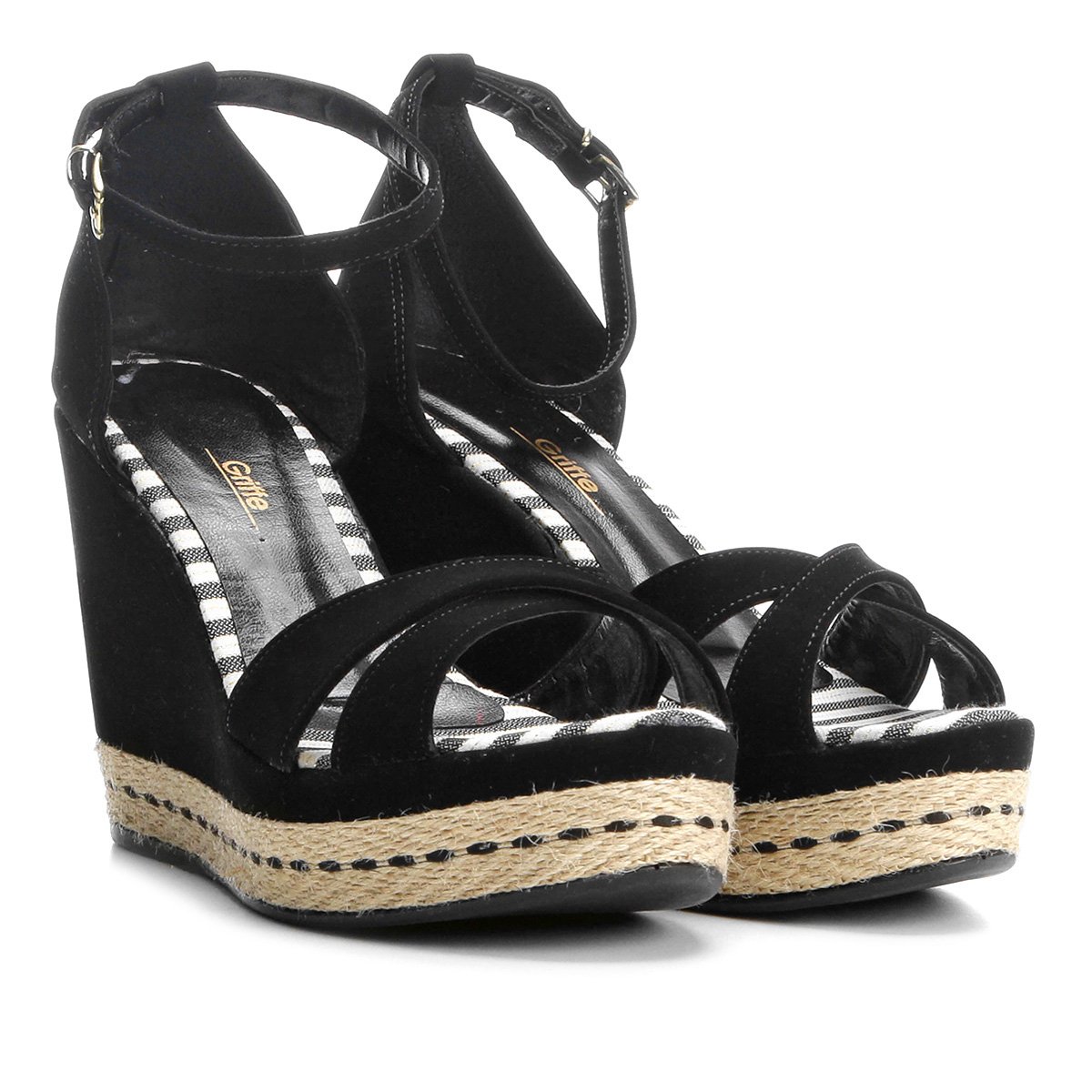 Sandália Anabela Griffe Espadrille Tira Cruzada Feminina - Preto é ruim? Sandália Anabela Griffe Espadrille Tira Cruzada Feminina - Preto é boa?