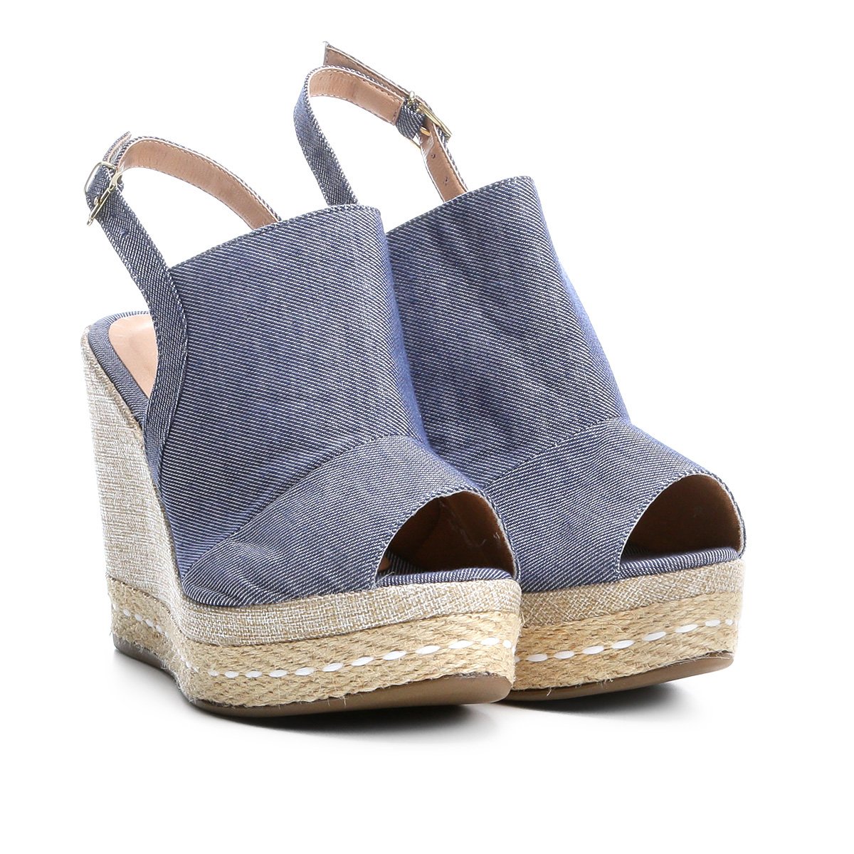 Sandália Anabela Griffe Salto Alto Jeans Feminina - Azul Claro é ruim? Sandália Anabela Griffe Salto Alto Jeans Feminina - Azul Claro é boa?