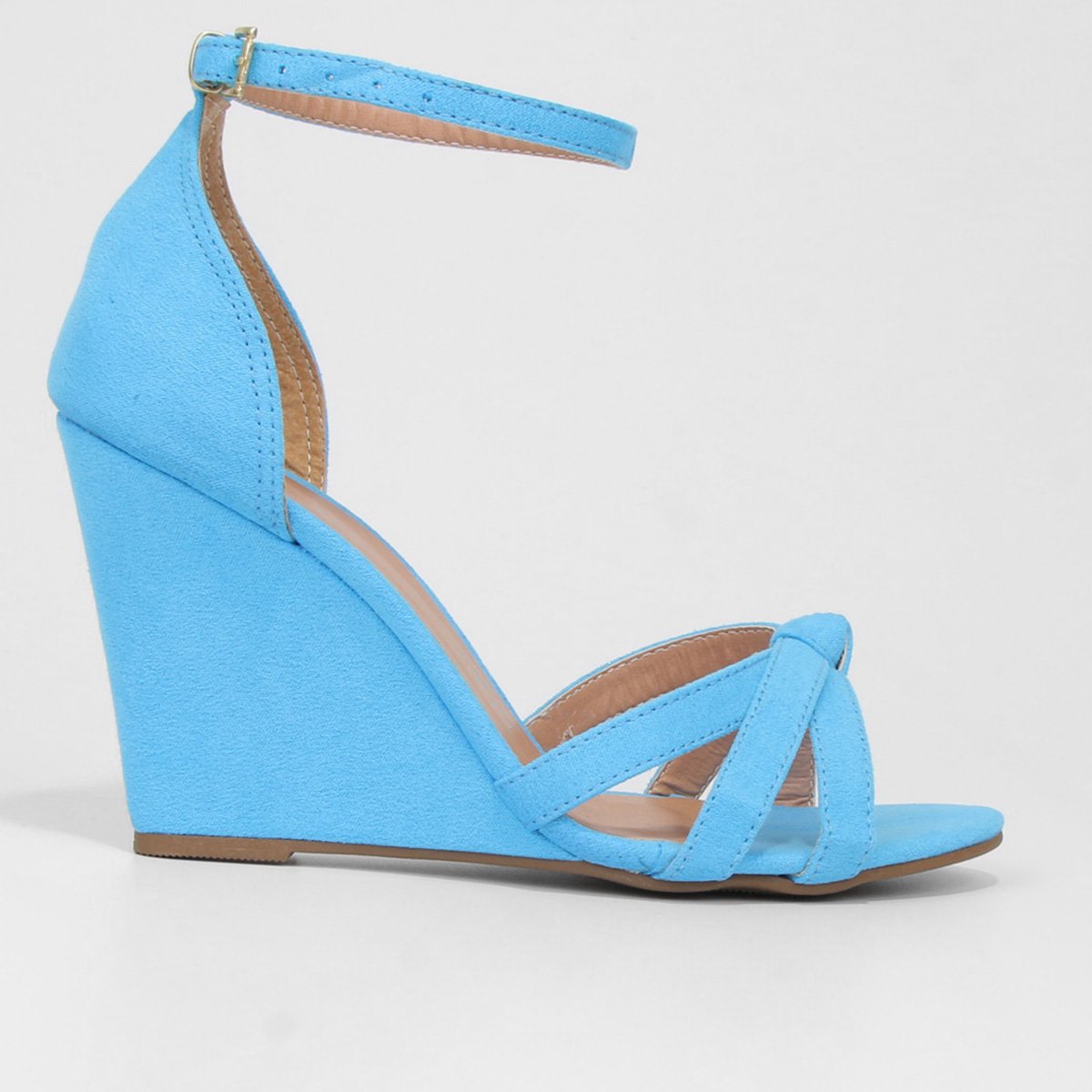 Sandália Anabela Griffe Salto Alto Tiras Cruzadas Feminina - Azul Menor preço em Sandália Anabela Griffe Salto Alto Tiras Cruzadas Feminina - Azul