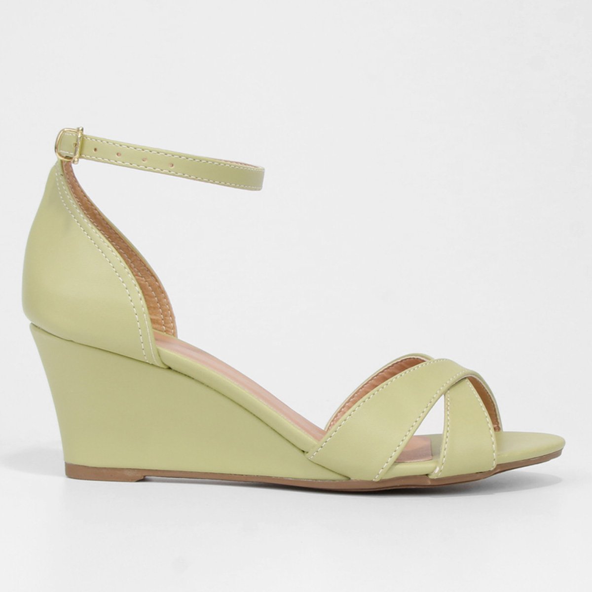 Sandália Anabela Griffe Salto Médio Tiras Cruzadas Feminina - Verde Menor preço em Sandália Anabela Griffe Salto Médio Tiras Cruzadas Feminina - Verde