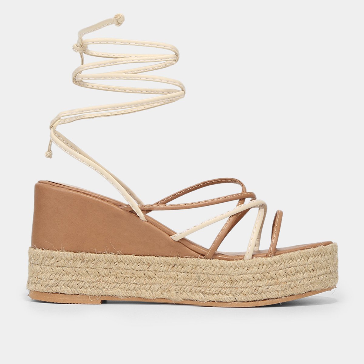 Sandália Anabela Look Fashion Corda Tiras Finas Feminina - Bege Menor preço em Sandália Anabela Look Fashion Corda Tiras Finas Feminina - Bege