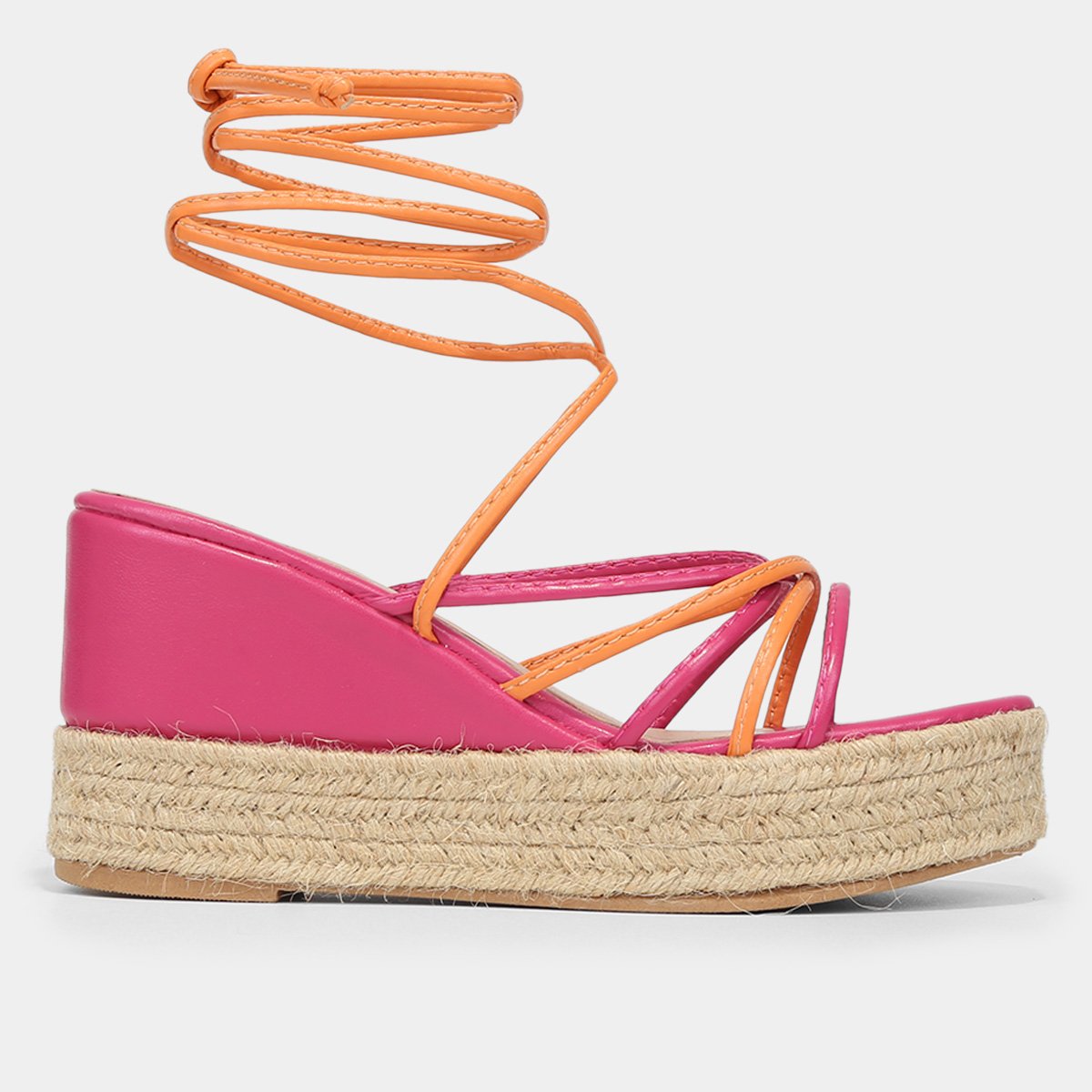 Sandália Anabela Look Fashion Corda Tiras Finas Feminina - Rosa Menor preço em Sandália Anabela Look Fashion Corda Tiras Finas Feminina - Rosa