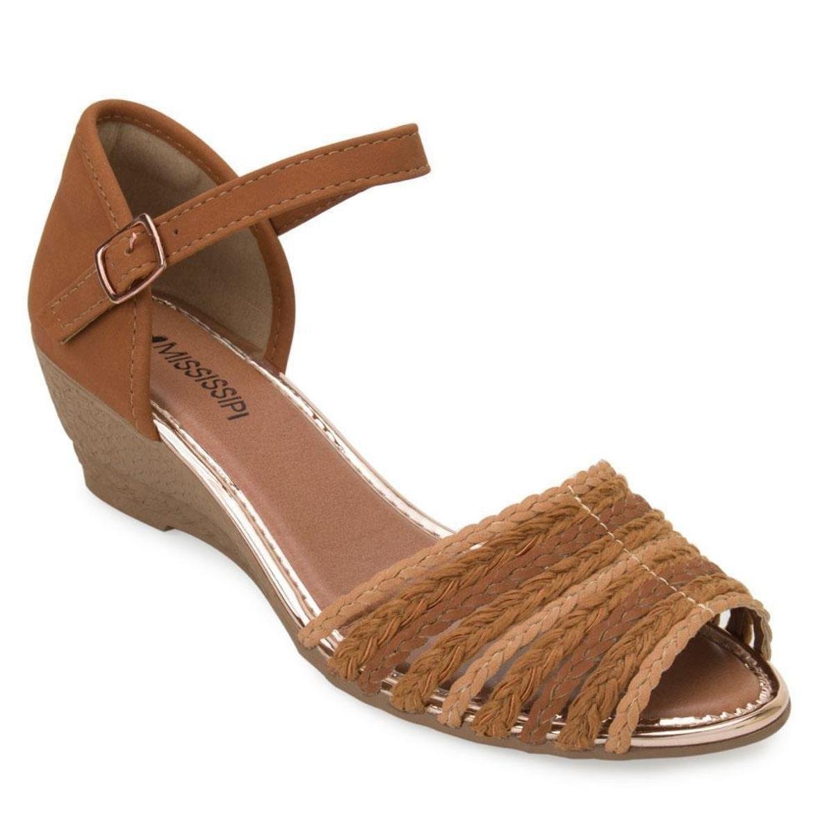 Sandália Anabela Mississipi MS20-Q3192 - Caramelo Menor preço em Sandália Anabela Mississipi MS20-Q3192 - Caramelo