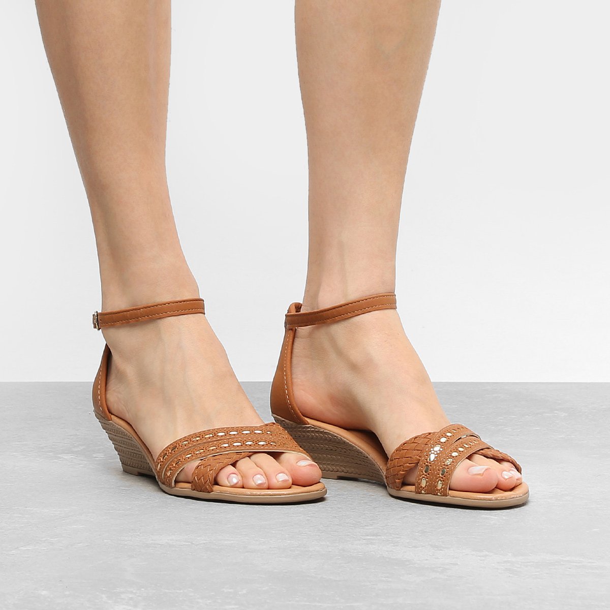 Sandália Anabela Mississipi Tiras Cruzadas Feminina - Caramelo | Zattini