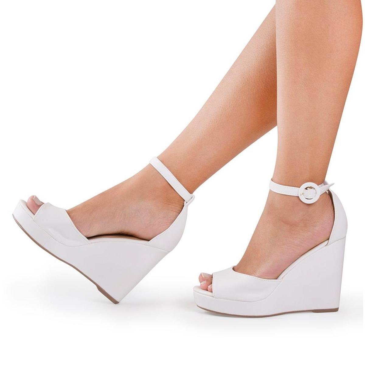 Anabela Branca Sandalia Anabela Salto Fino Anabela Branca Com