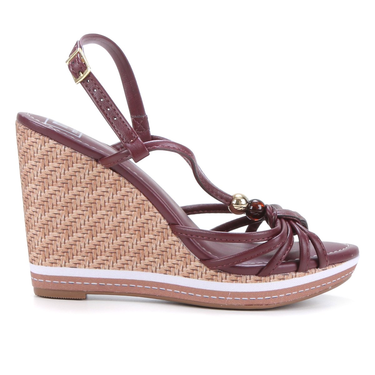 Sandália Anabela Moleca Friso Pedraria Feminina - Vinho Menor preço em Sandália Anabela Moleca Friso Pedraria Feminina - Vinho