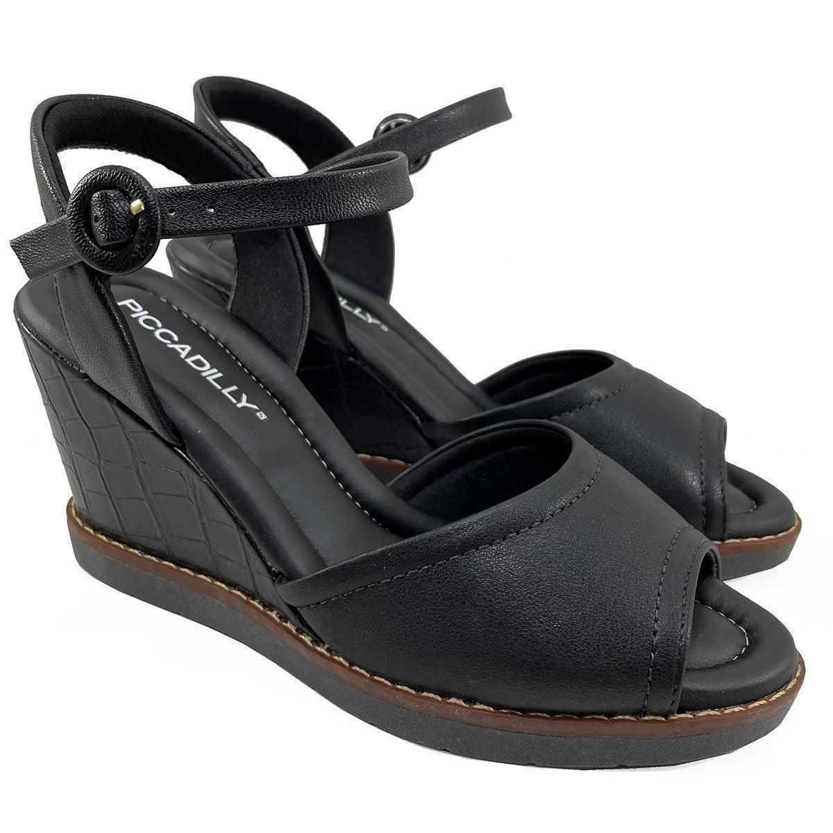 Sandália Anabela Piccadilly Conforto Joanete Lisa - Preto - 40 - Preto Menor preço em Sandália Anabela Piccadilly Conforto Joanete Lisa - Preto - 40 - Preto