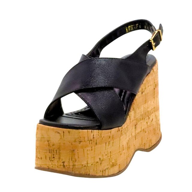Sandalia Anabela Plataforma Leruchel Transpassada Preto