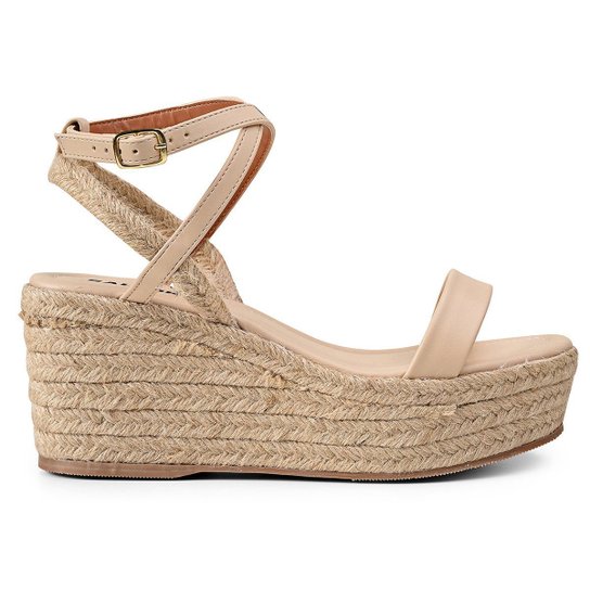 Sandália Anabela Plataforma Tiras em Juta Salto Médio Zattini