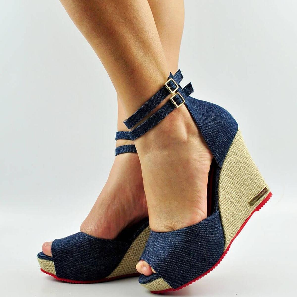 Sandália Anabela Salto Alto Juta - Jeans | Zattini
