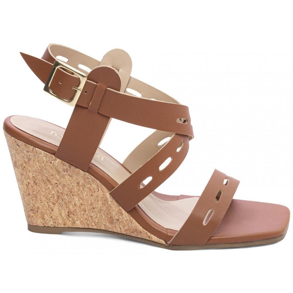 Sandália Anabela Salto Plataforma 7 cm Feminina Fivela Dourada