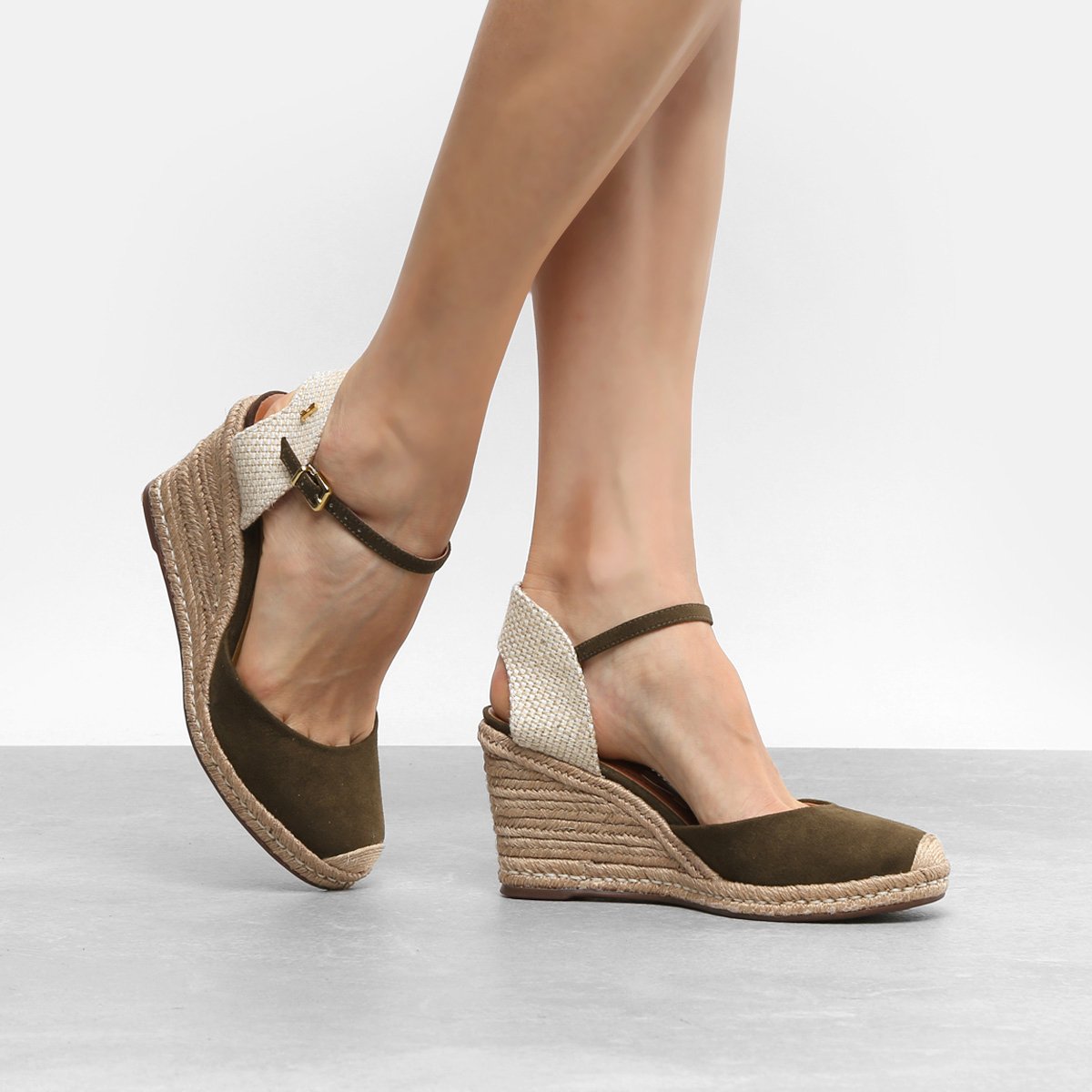 Sandália Anabela Santa Lolla Espadrille Salto Corda Feminina - Verde Militar  | Zattini