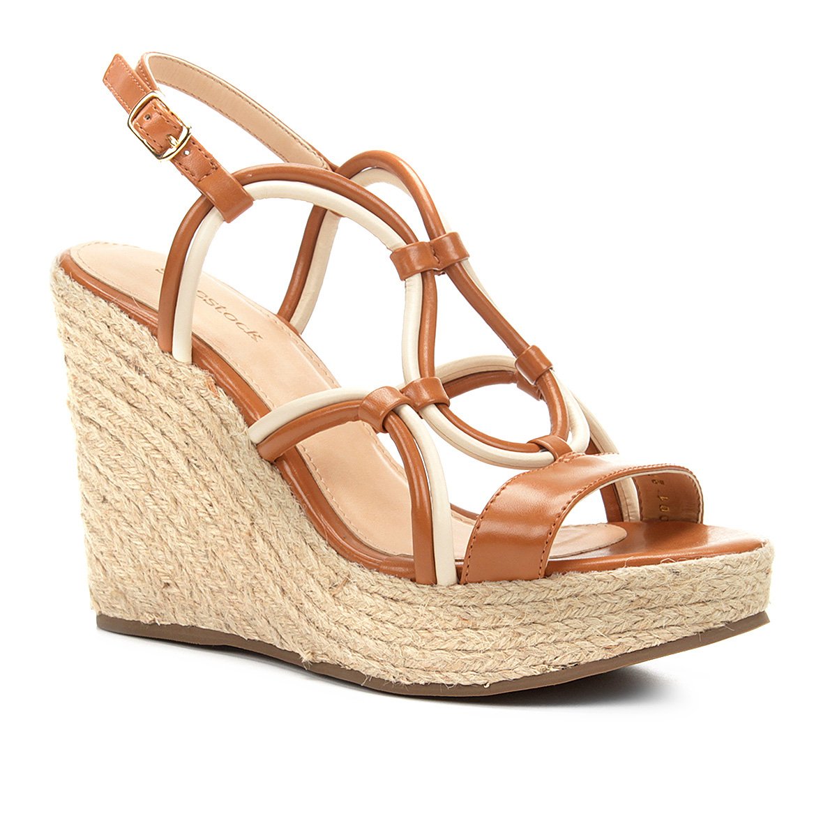Sandália Anabela Shoestock Bicolor Feminina - Caramelo+Off white Menor preço em Sandália Anabela Shoestock Bicolor Feminina - Caramelo+Off white