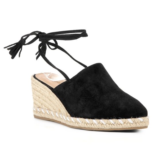 Sandália Anabela Shoestock Corda Camurça Feminina - Preto