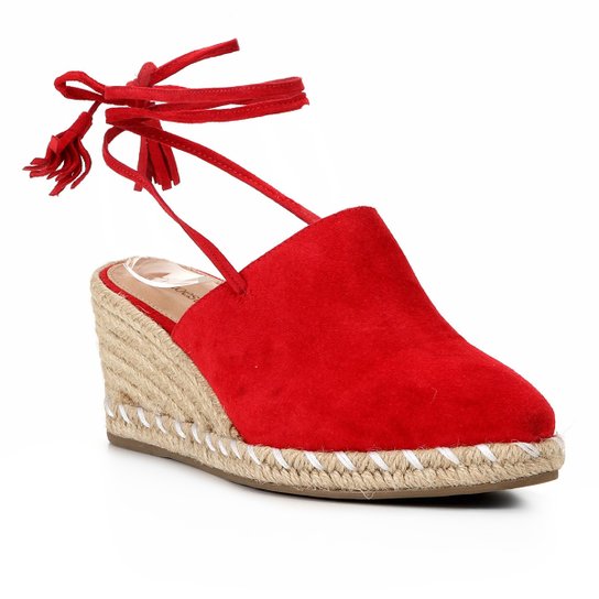 Sandália Anabela Shoestock Corda Camurça Feminina - Vermelho