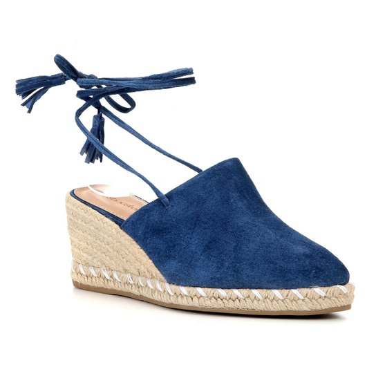 Sandália Anabela Shoestock Corda Camurça Feminina - Azul Claro