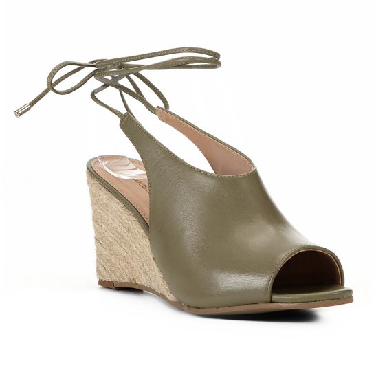 Sandália Anabela Shoestock Corda Couro Feminina - Verde