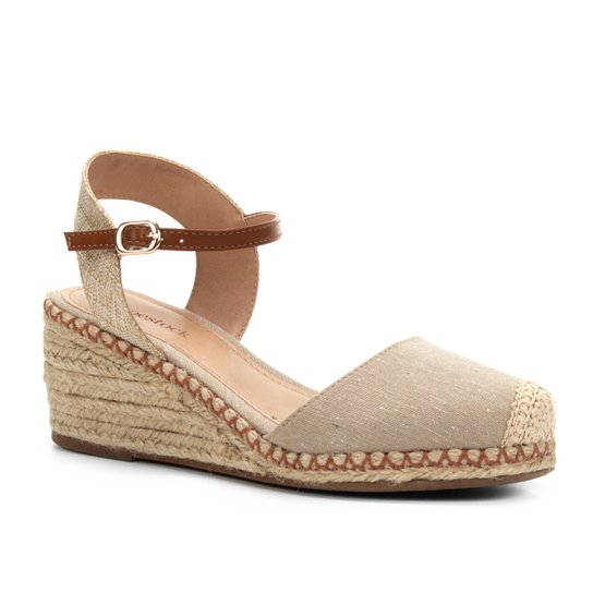 Sandália Anabela Shoestock Corda Lona Feminina - Bege