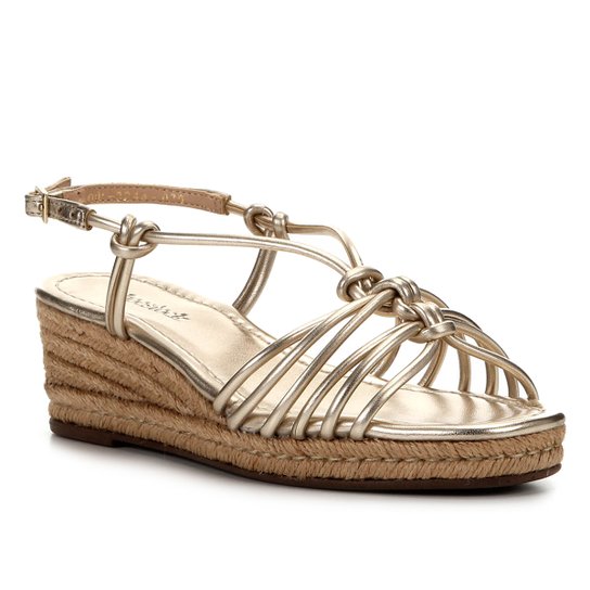 Sandália Anabela Shoestock Corda Nós Feminina - Dourado