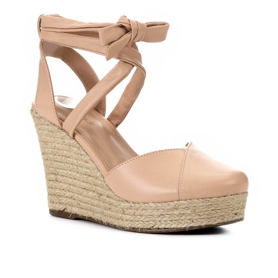 Sandália Anabela Shoestock Corda Tiras Feminina - Nude