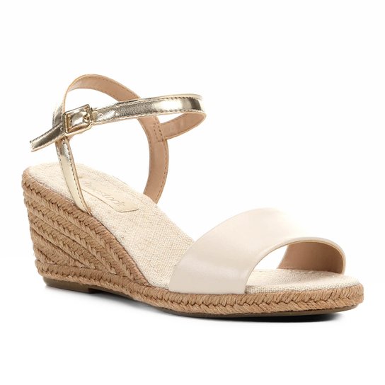 Sandália Anabela Shoestock Couro Corda Feminina - Branco