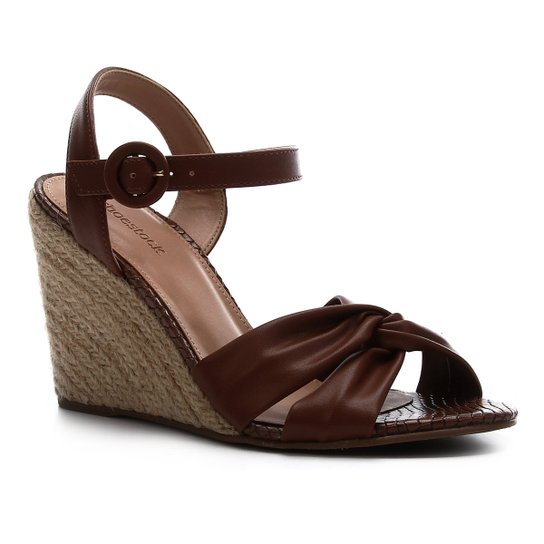 Sandália Anabela Shoestock Couro Nó Feminina - Marrom Claro