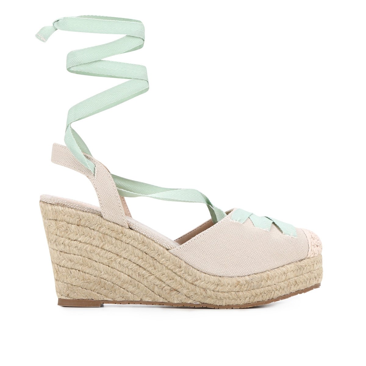 Sandália Anabela Shoestock Espadrille Lona Amarração Feminina - Creme Menor preço em Sandália Anabela Shoestock Espadrille Lona Amarração Feminina - Creme