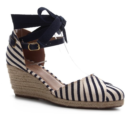 Sandália Anabela Shoestock Flatform Espadrille Tecido Navy Feminina - Azul