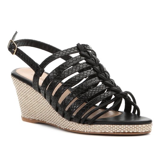 Sandália Anabela Shoestock Snake Tiras Feminina - Preto