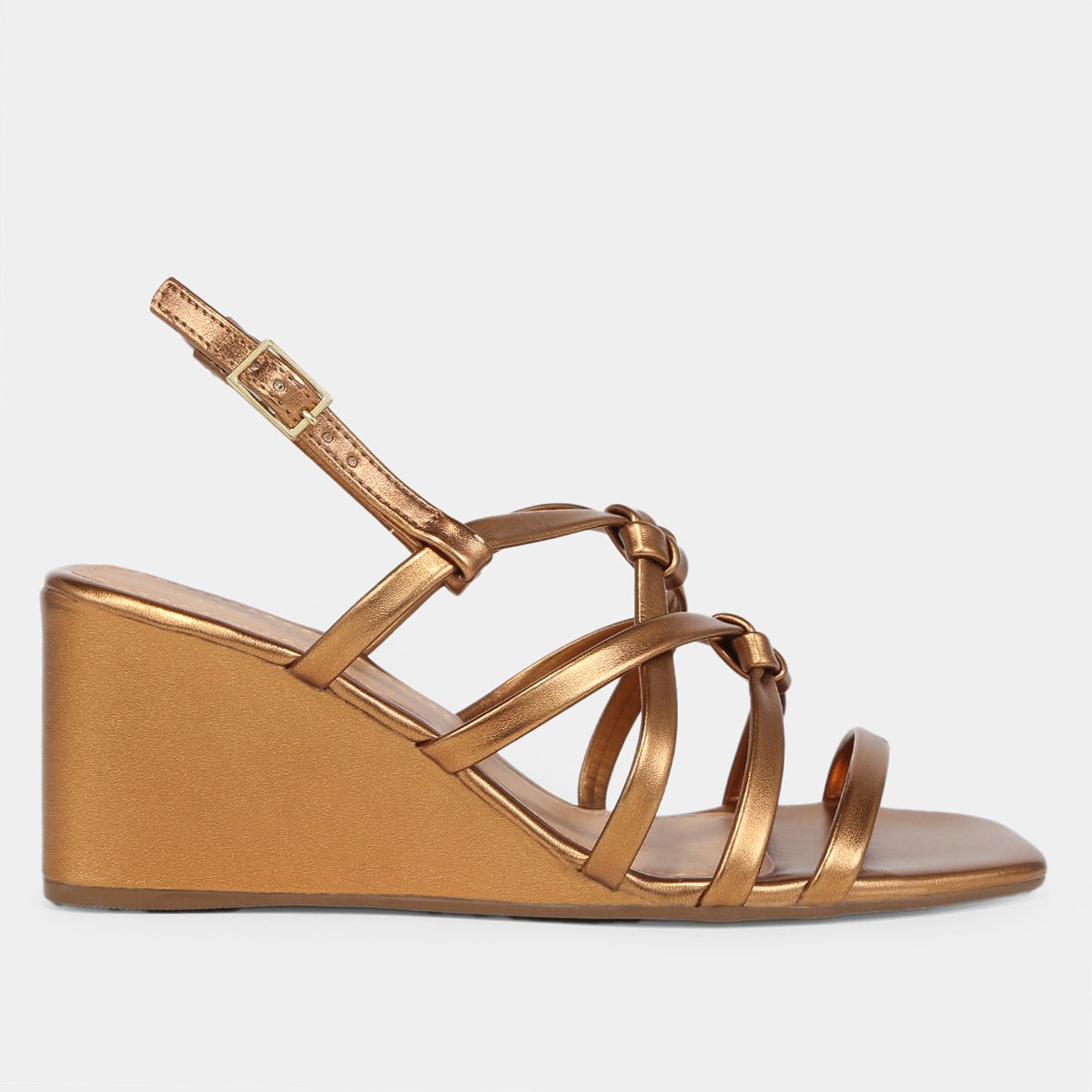 Sandália Anabela Shoestock Tiras Feminina - Bronze Menor preço em Sandália Anabela Shoestock Tiras Feminina - Bronze