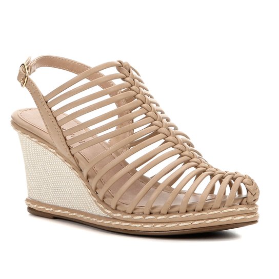 Sandália Anabela Shoestock Tiras Finas Feminina - Nude