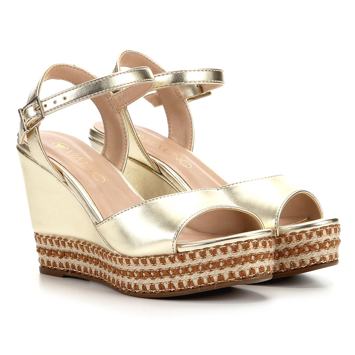 Sandália Anabela Via Uno Corda Metalizada Feminina - Ouro Menor preço em Sandália Anabela Via Uno Corda Metalizada Feminina - Ouro